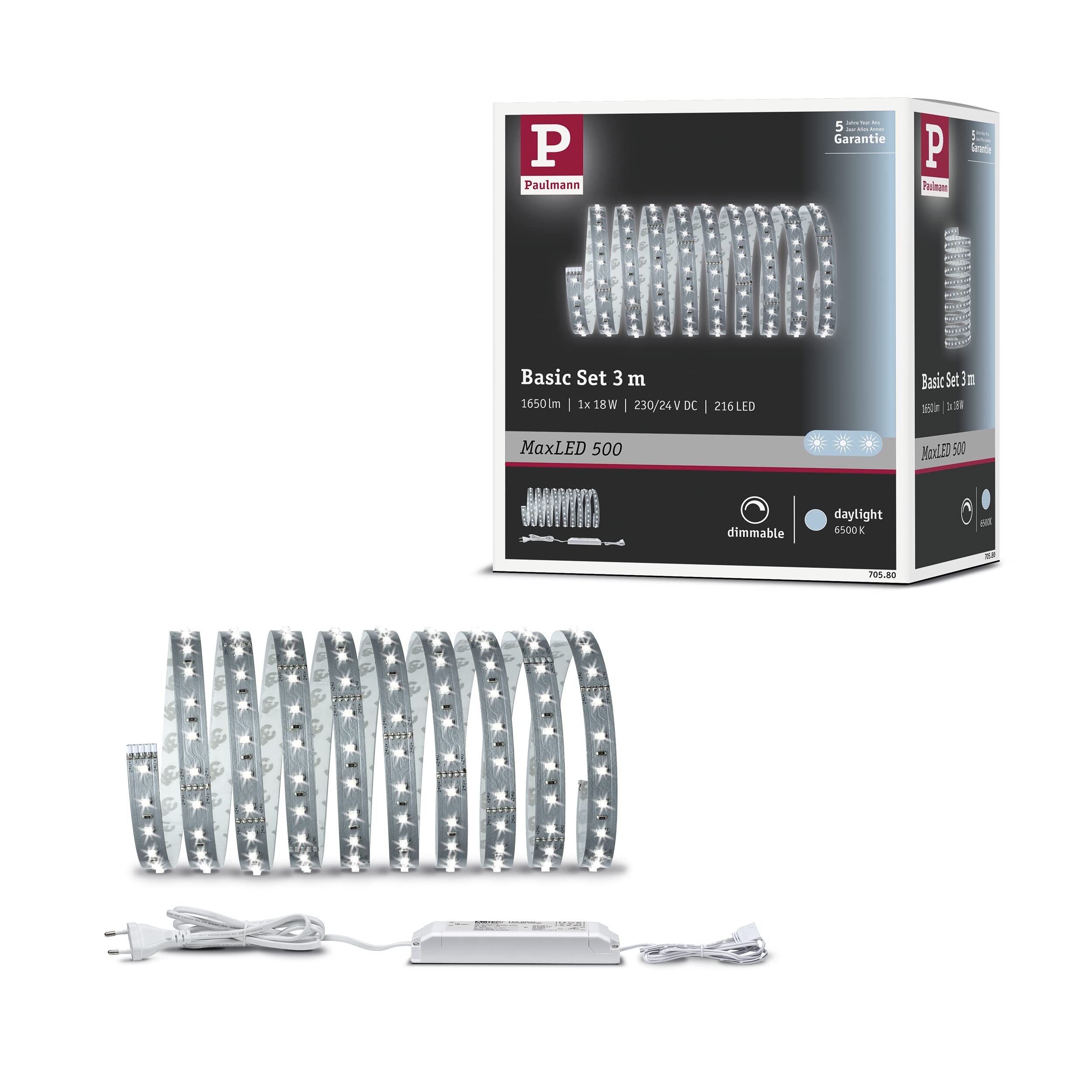 Paulmann 70580 MaxLED 500 LED Strip Basic Set incl. 1x17-watt dimmable Lighting Strip Silver Light Strip Metal LED Strip 6500 K
