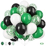 Green and Black Balloons, 50Pcs 12 Inch Green White