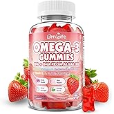 Vegan Omega 3 Gummies 1000mg + CoQ10 + Magnesium - w/Algae EPA 600mg & DHA 400mg, Fish Oil Omega-3 Supplements Alternative for Adults, for Brain, Eye, Immune Health, Strawberry Flavor, 60 Count