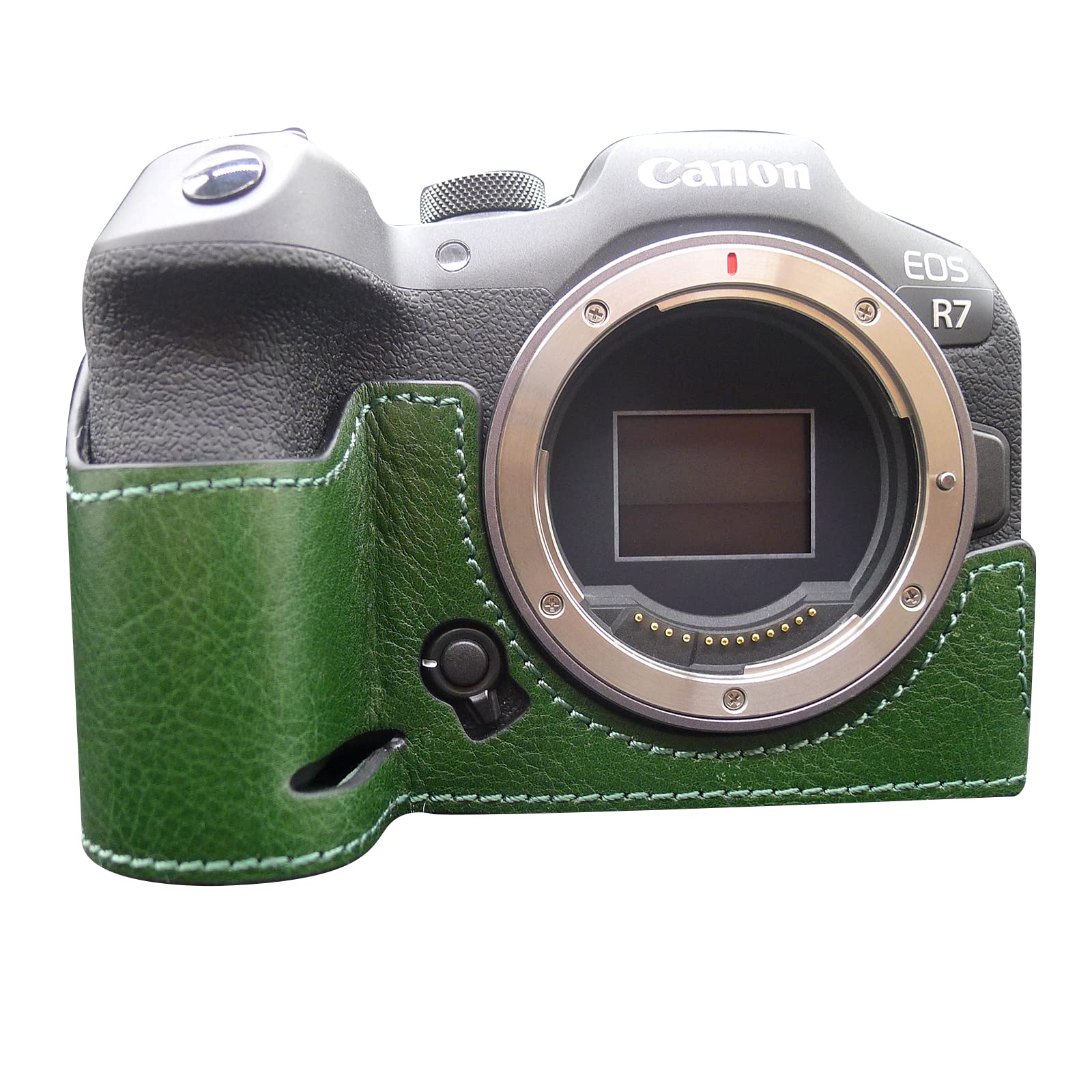 MUZIRI KINOKOO EOS R7 Case, Prorective Case Compatible for Canon EOS R7 Camera - Genuine Leather Bottom Case with Hand Grip- Green