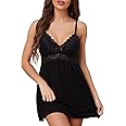Ababoon Sexy Lingerie Women Lace Modal Sleepwear Chemises V-Neck Full Slip Babydoll Nightgown