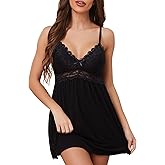 Ababoon Sexy Lingerie Women Lace Modal Sleepwear Chemises V-Neck Full Slip Babydoll Nightgown