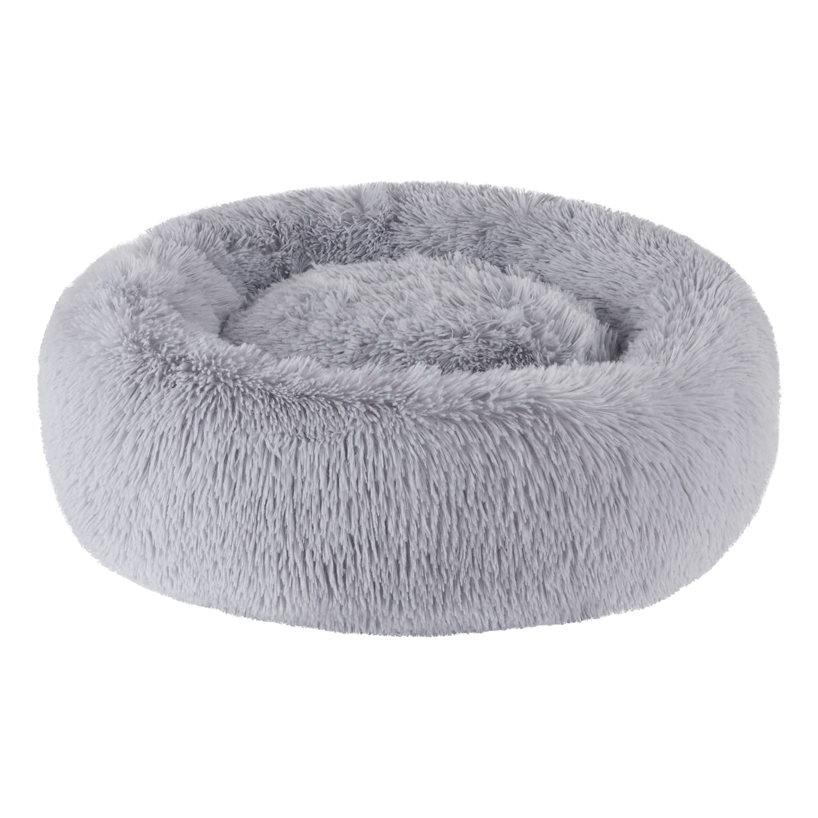 BVAGSS Anxiety Dog Bed, Round Plush Donut Dog Bed Cat Bed Marshmallow Fluffy Cuddler Washable Calming Puppy Bed for Medium/Large Dogs XH034 (Diameter:70 cm, Light Grey)