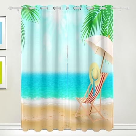 Rideau De Fenetre 2 Panneaux D Ete De Plage Style D Impression