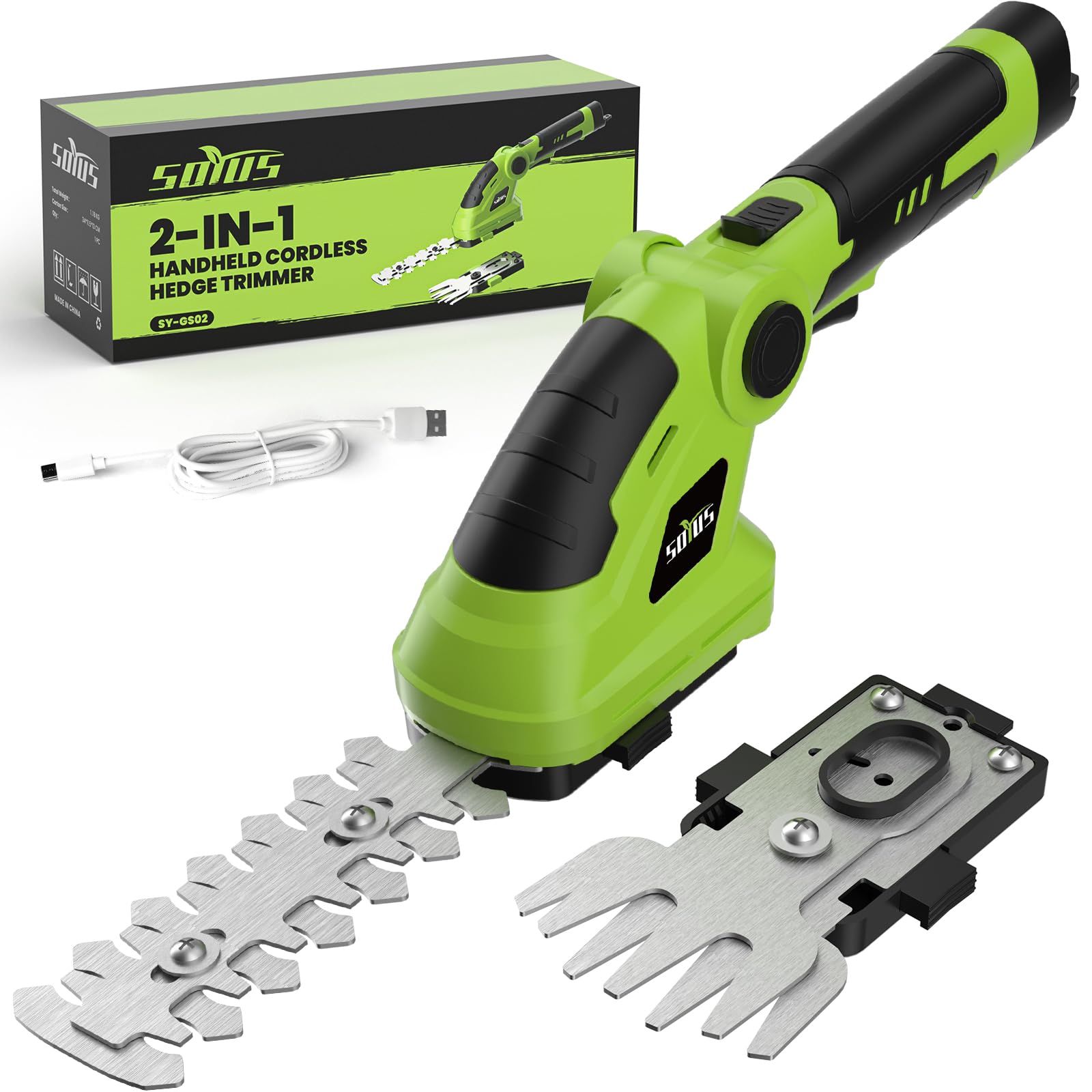 Photo 1 of SOYUS Cordless Hedge Trimmer, 2 in 1 Electric Hedge Trimmers & Grass Shears, 7.2V Lightweight Shrub Trimmer Cordless with Battery and Charger, Ideal for Garden, Yard and Lawn - Green