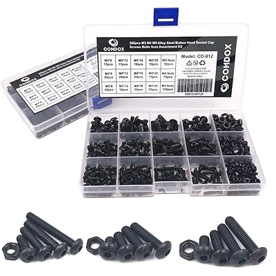 Comdox 500pcs Alloy Steel Socket Cap Screws Hex Head Bolt Nuts Assortment Kit with Box, M3 M4 M5 Thread Size, Black Oxide Finish (Button Head)