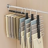 4 Pack Pants Hangers Space Saving - Closet Organizer and Storage Jean Hangers, Stainless Steel Clothes Hanger Scarf Holder for Pants Jeans Leggings Trousers Pant Rack, Black