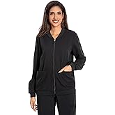 Scrub Jackets for Woman, Zip Front Nurse Jacket-4-Way Stretch Fabric Coat
