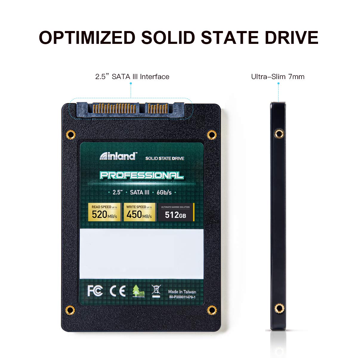 INLAND Professional 512GB SSD 3D TLC NAND SATA III 6Gb/s 2.5