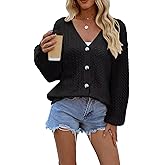 Allimy Womens Early Spring Fashion Oversized Cardigans Long Sleeve Crochet Button V Neck Knit Cardigan Sweaters