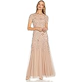 Adrianna Papell Womens Floral Beaded Godet Gown