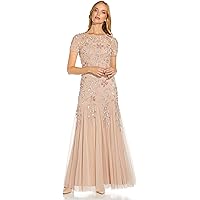 beaded chiffon blouson dress in mist by adrianna papell Long Sleeve Mermaid Beads Lace Appliques Wedding Dresses with Overskirt
