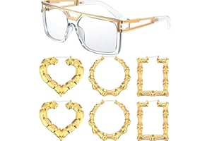 HICARER 80s/90s Women Hip Hop Costume Kit Rapper DJ Sunglass Bamboo Earings for Girls