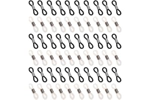 Hyamass 60pcs Black and Translucent White Anti-slip Rubber Ends Retainer Connector Holder for Eyeglass Chain Necklace Chain