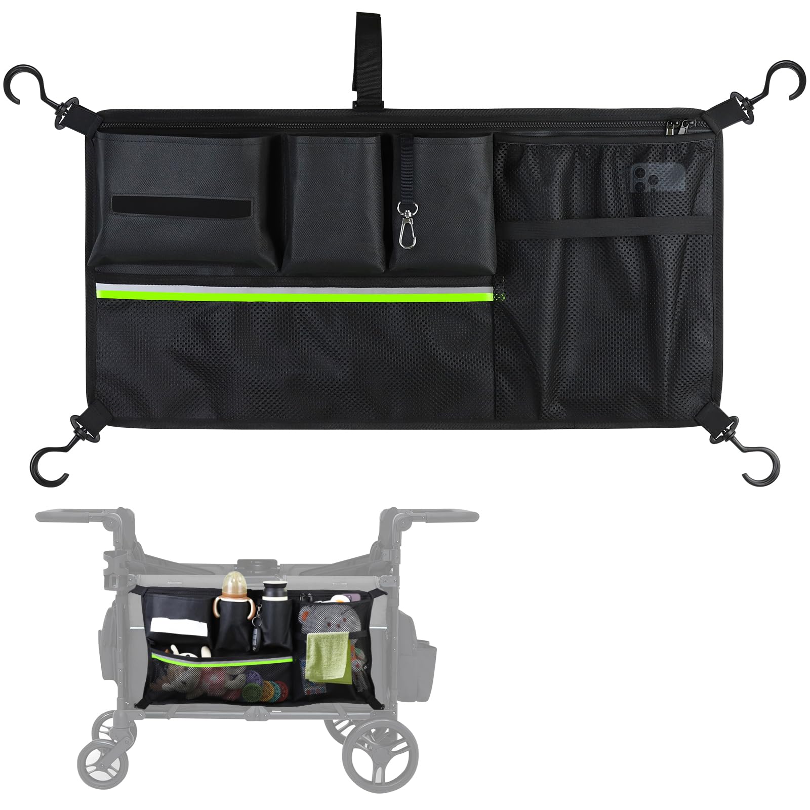Photo 1 of Stroller Wagon Cargo Net,Double-Layer Side Pockets Attachment for WONDERFOLD,Foldable Mesh Sorting Organizer Bag with Extra Storage Space