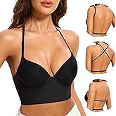 Low Back Bra for Women-Seamless Invisiable Backless Bras-Lightly Lined Open Back Halter Multiway Low Cut Bra