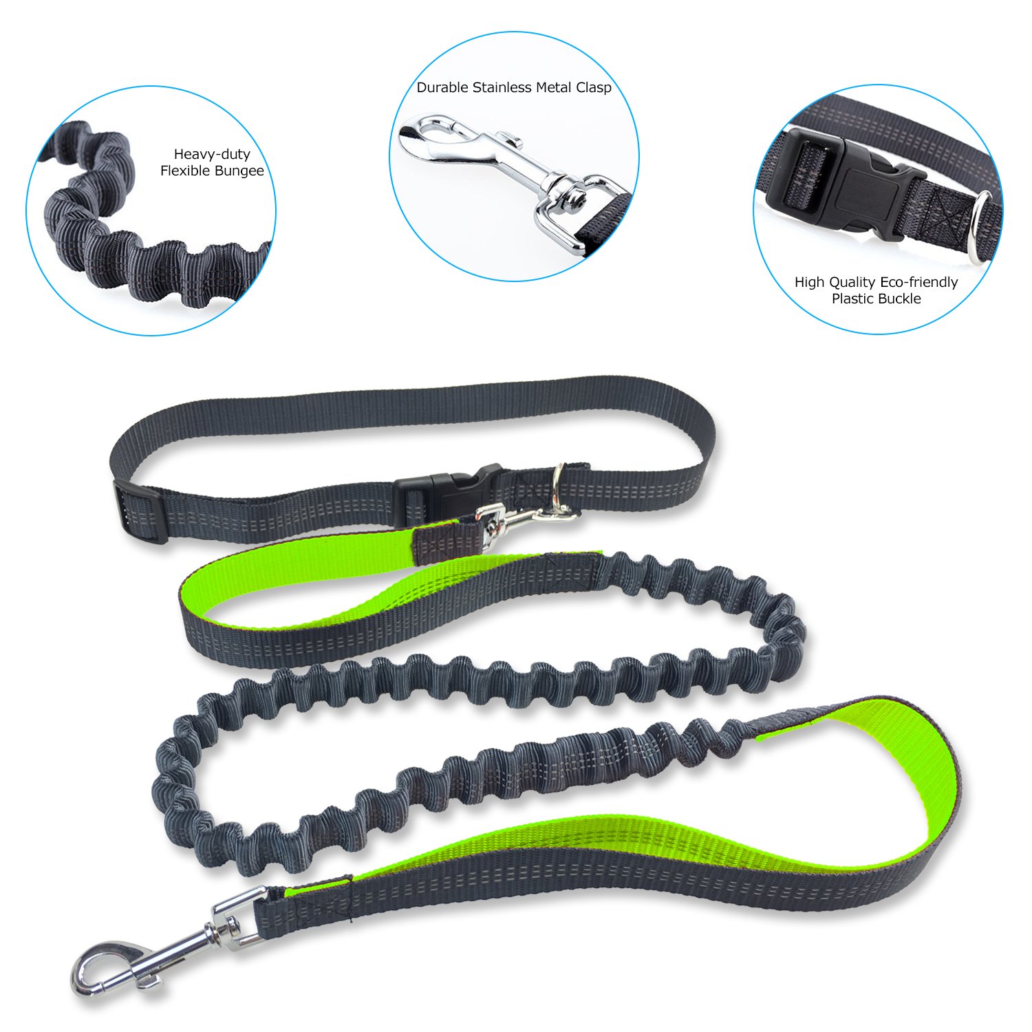 Hands Free Dog Leash,Ecandy Durable Handle Shockproof Extendible Bungee(Stretches to 75