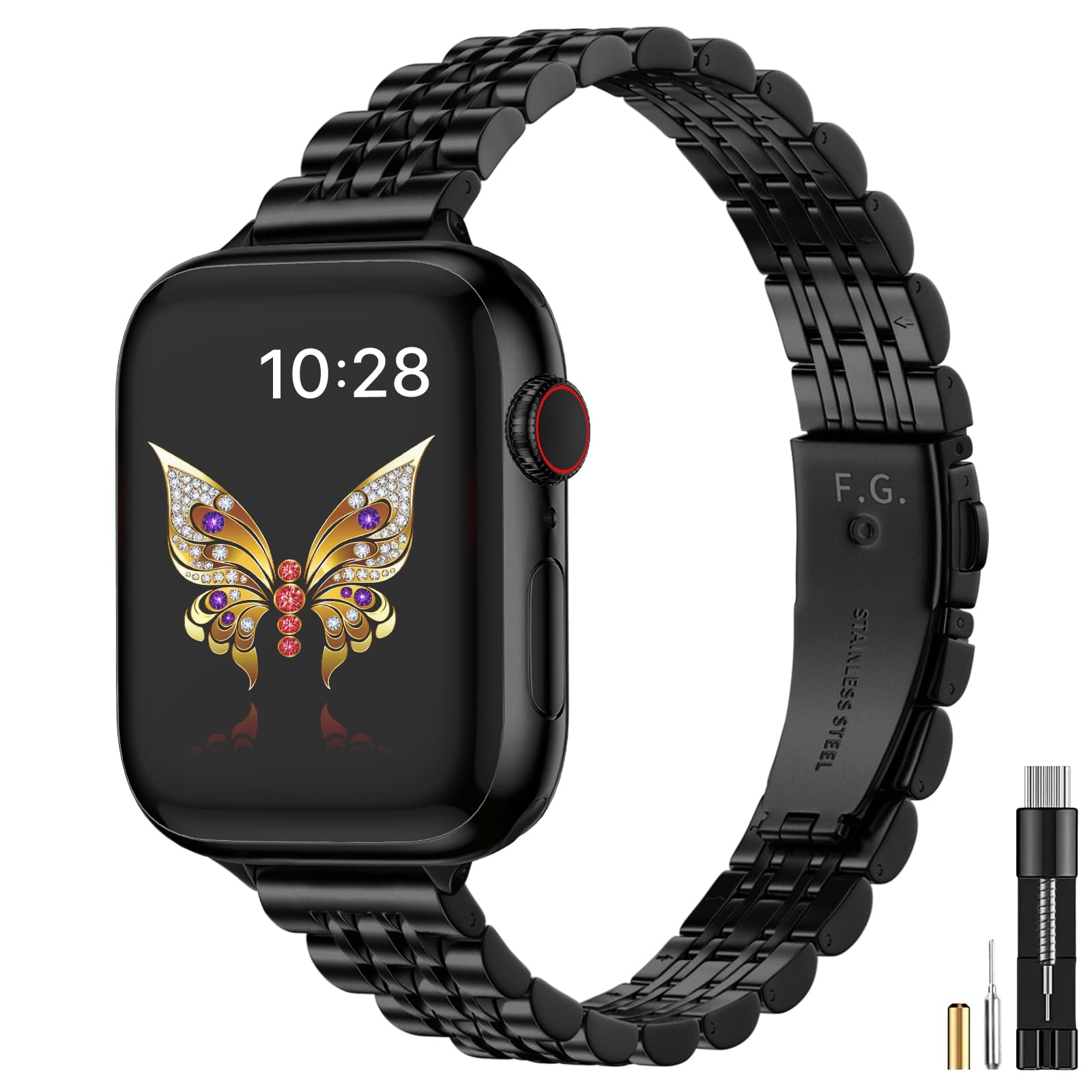 Fullmosa Slim Metal Straps Compatible with Apple Watch Straps 42mm(Series 11/10) 41mm 40mm 38mm for Women, Stainless Steel Thin iWatch Bands for SE 3 2 1/Series 11 10 9 8 7 6 5 4 3 2 1, Black — image 1