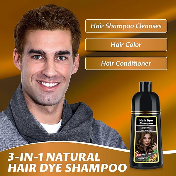 BOJICA HAIR DYE SHAMPOO FOR WOMEN & MEN, 3 IN 1 PERMANENT SHAMPOO FOR COLOR TREATED HAIR, NATURAL HERBAL INGREDIENTS SHAMPOO FOR GREY HAIR COVERAGE, LIGHT BROWN-16.9 FL OZ