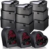 Suzile 9 Pcs Valentine‘s Day Heart Shaped Flower Gift Boxes with Transparent Window 3 Sizes Valentines Cardboard Floral Box for Wedding Party Present Wrapping Packaging(Black)