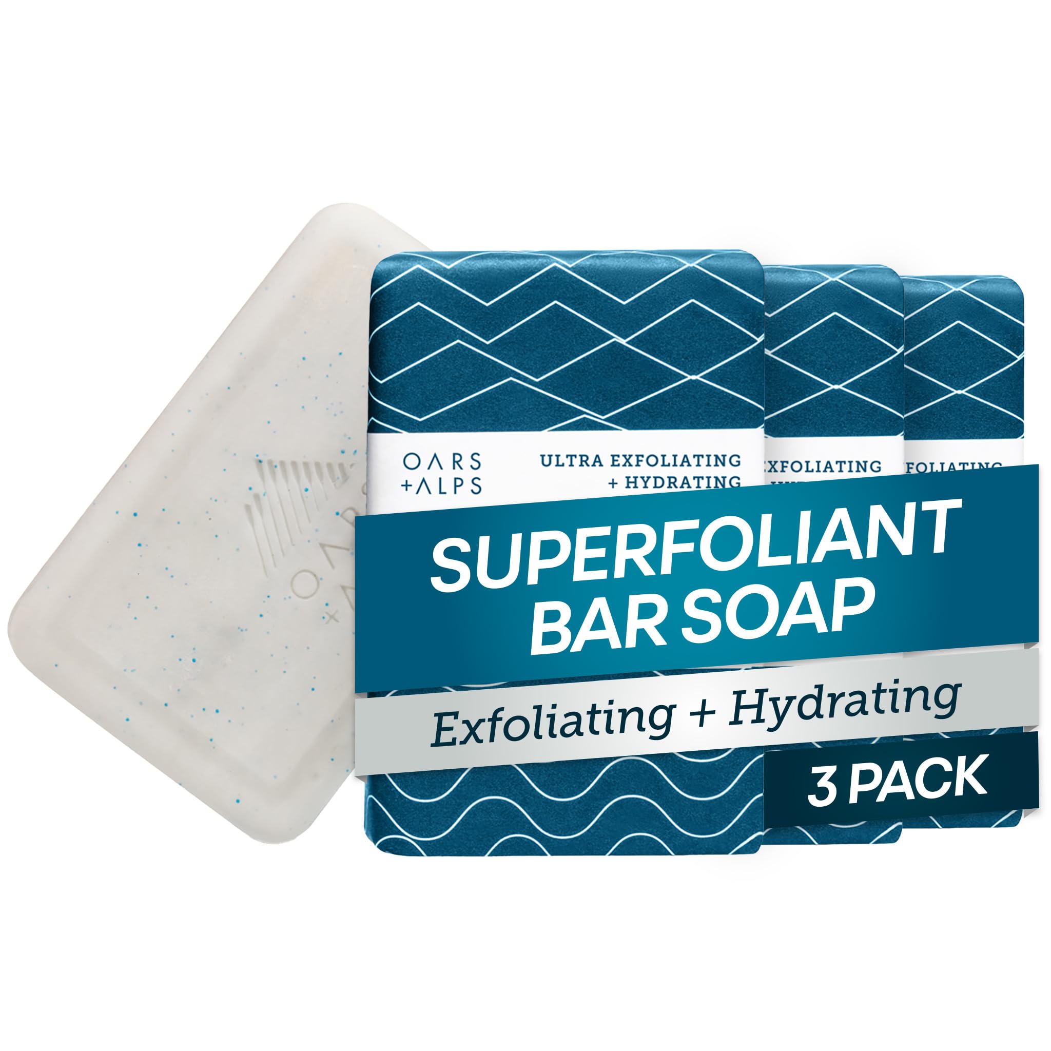 Oars + Alps Eucalyptus Superfoliant Exfoliating Bar Soap for Men, Deep Cleaning & Exfoliating Soap with Jojoba Beads, Made with Clean Ingredients, All Skin Types, Cruelty Free, 3pk, 6oz Image