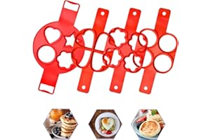 Pancake Making Mold Akamino Fried Egg Mold Reusable Silicone Pancake Maker with 4 Cavity (Heart Round Star) - 4 Pieces