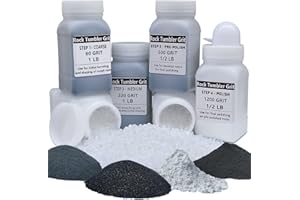 HDONGANY 4 LBS Rock Tumbler Grit Media 5 in 1 Kit,Inculd 4 Steps Rock Polishing Grits + 2 Bottles Refill Plastic Pellets for Reduce noise and rock damage,Work with Any Brand Rock Tumbler, Rock Polisher