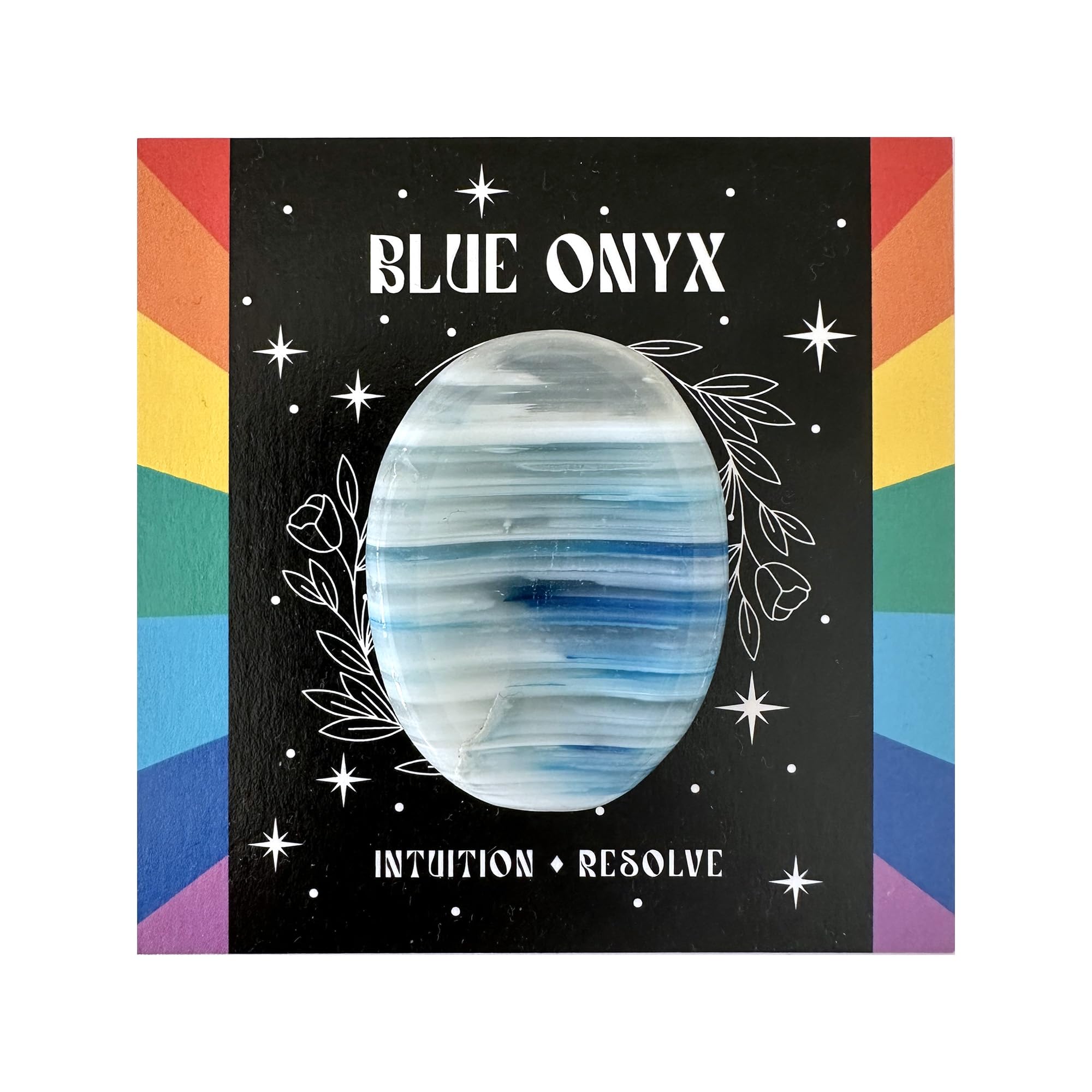 Wee Blue Coo Blue Onyx Thumb Stone Healing Crystal - Soothing Energy Emotional Healing Stress Relief Worry Stone in Presentation Gift Box Stocking Filler