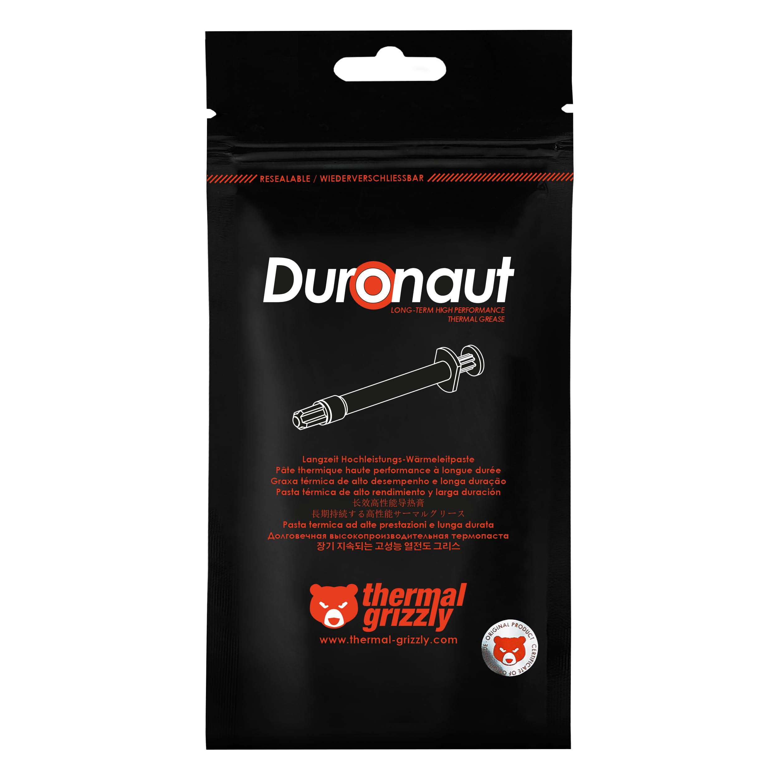 Thermal Grizzly - Duronaut - 6 Gram - Enhanced Durability & High Performance Thermal Paste - for Maximum Conductivity While Overclocking CPU/GPU/PS4/PS5/Xbox with 12 Cleaning Wipes 6 Wet & 6 Dry