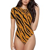 ZAKAFUCH Fashion Short Sleeve Crewneck Bodysuit Breathable Stretch Bodysuit Jumpsuit for Fall