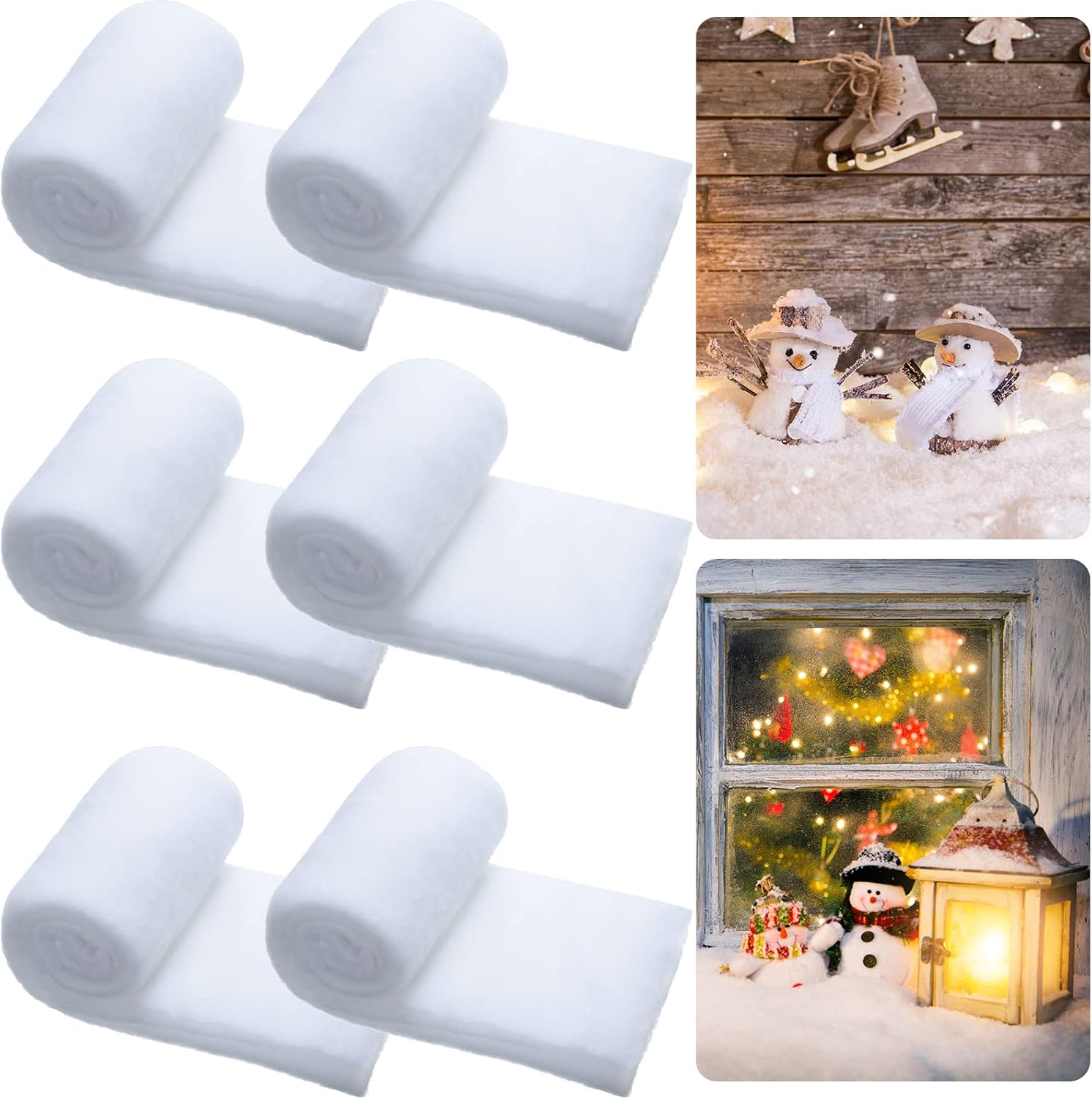 Artificial Snow - 6 Pieces Christmas Fake Snow Blanket 30 in x 8 ft Christmas Snow Roll Artificial Christmas Village Display Snowy Decorations Fluffy Fake Snow Cover Christmas Faux Snow Sheet for Winter Mantel Decor