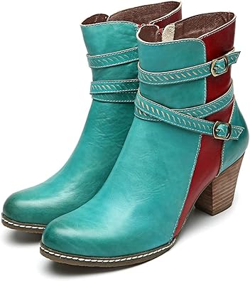 teal leather ankle boots