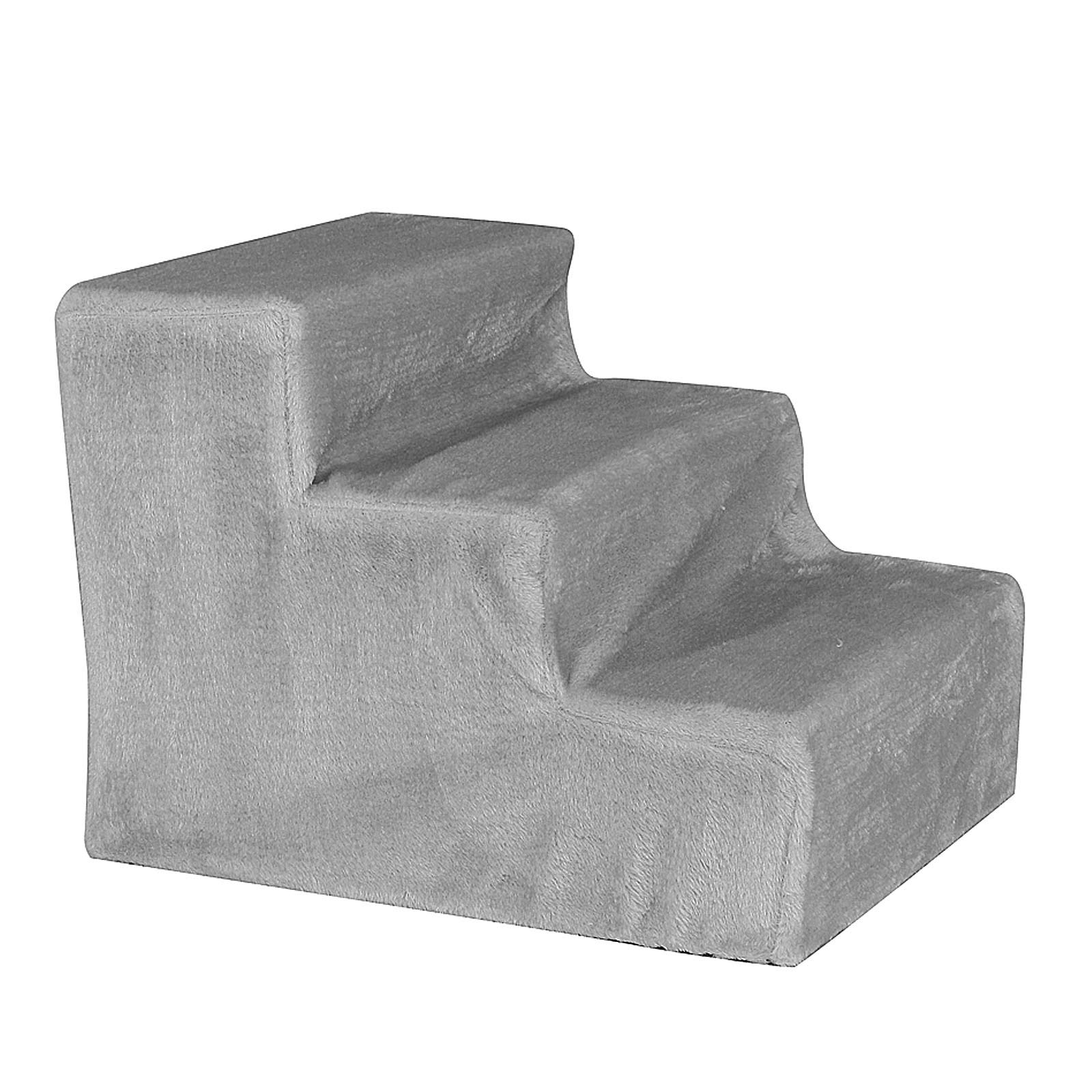 lionto Pet staircase with plush cover, 46x36x34 cm, robust dog staircase with low step height of 10 cm, easy on the joints, cover removable & washable, can be loaded up to 50 kg, light grey