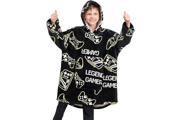 FZOSM Game Controller Wearable Blanket Hoodie for Boys Gamer Oversized Hoodie for Kids