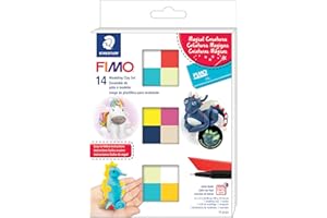 STAEDTLER FIMO Soft Polymer Clay Set: Magical Creatures, 12 Half Blocks, Sculpting Tool and Marker - Oven Bake Modeling Clay, Non-Toxic, Arts and Crafts for Beginners