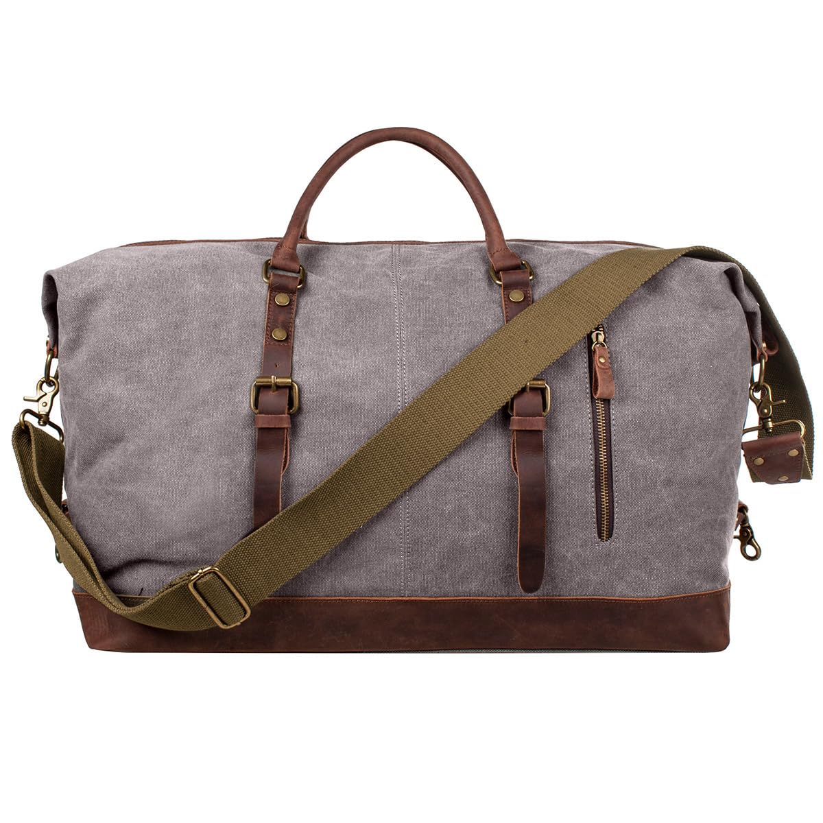 S-Zone Travel Bag 52-55L Vintage Canvas Crazy Horse Leather Trim Unisex Hand Luggage Weekender Bag Sports Bag for Travel Weekend Holiday, lightgrey, XL