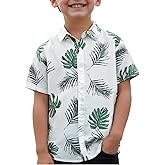 Verdusa Boy's Short Sleeve Collar Button Down Graphic Tropical Print Shirt Top