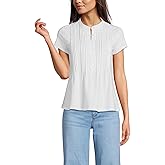 Lands' End Women's Short Sleeve Lightweight Jersey Button Pintuck Top