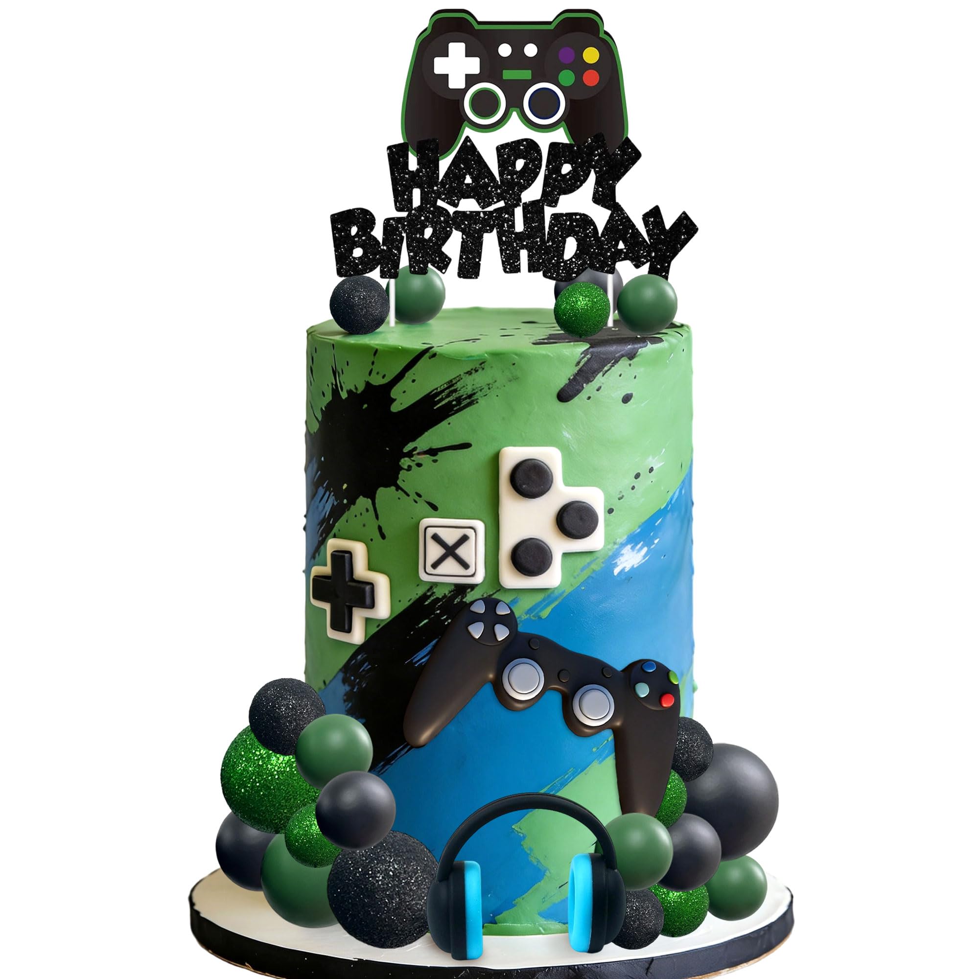 Video Game Themes Cake Toppers Headset Cake Decoration BallController Cake Decoration for Birthday Party Cake Decoration (green)