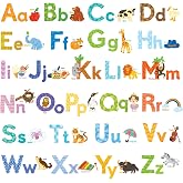 DECOWALL Watercolor Animal Alphabet ABC Wall Stickers Decals Set (DS8-1608) | Peel and stick removable educational decor with uppercase lowercase A-Z, labeled icons for preschool, classroom and playroom.