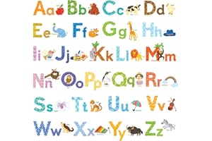 DECOWALL DS8-1608 Watercolour Animal Alphabet ABC Kids Wall Stickers Decals Peel and Stick Removable for Nursery Bedroom Living Room Art murals Decorations