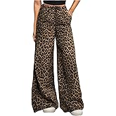 GORGLITTER Women's Leopard Pants Cheetah Print Wide Leg Pants High Waisted Trendy Baggy Sweatpants