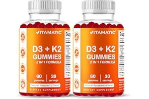 Vitamatic Vitamin D3 & K2 Gummies (2-Pack, 60 Count) Supports Healthy Bones, Heart Health, Calcium Absorption, and Immune Fun
