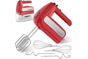 CHIDOLL 5-Speed Electric Hand Mixer, 800W Handheld Mixer with Turbo for Baking & Cooking, Kitchen Food Mixer with Storage Case & 6 Stainless Steel Attachments (2 Beaters, 2 Dough Hooks, 2 Whisks)-Red