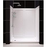 DreamLine 30 in. D x 60 in. W x 76 3/4 in. H Left Drain Acrylic Shower Base and QWALL-5 Backwall Kit In White, DL-6189L-01