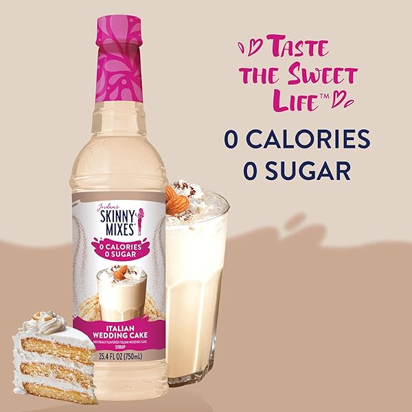 JORDAN’S SKINNY SYRUPS SUGAR FREE COFFEE SYRUP, ITALIAN WEDDING CAKE SYRUP FLAVOR, ZERO CALORIE FLAVORING FOR LATTE, PROTEIN SHAKE, COCKTAIL & MORE, GLUTEN FREE, KETO FRIENDLY, 25.4 FL OZ, 1 PACK