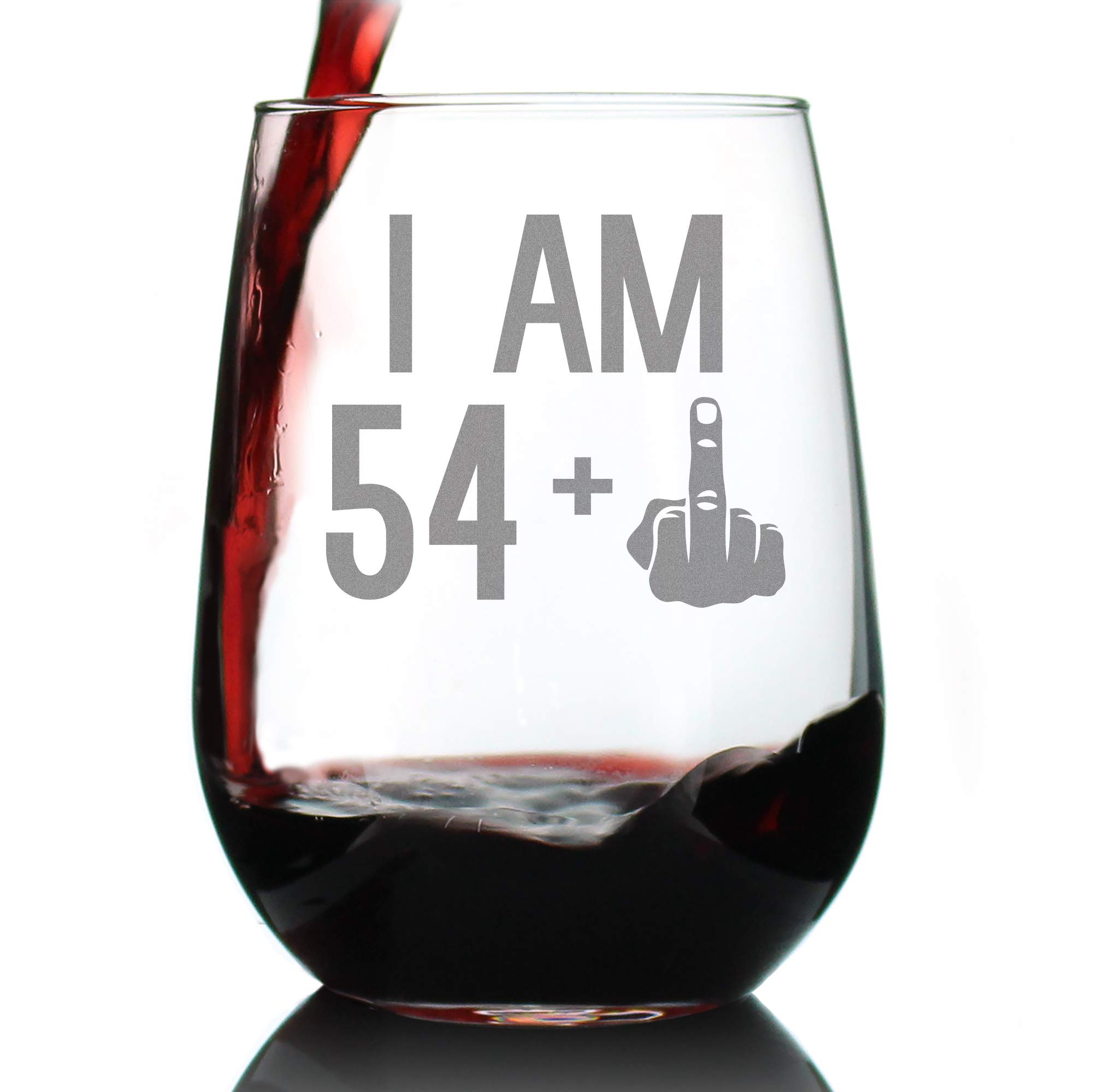 54 + 1-55th Birthday Stemless Wine Glass for Women & Men - Cute Funny Wine Gift Idea - Unique Personalized Bday Glasses for Mom, Dad, Friend Turning 55