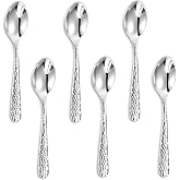 KEAWELL Premium Louise Hammered 6-Pc 5.6-Inch Small Spoons (6, 5.6 inches) | 18/10 Stainless Steel Mini Coffee &amp; Dessert Spoons; Hammered Design; Bright Mirror Polish; Dishwasher Safe
