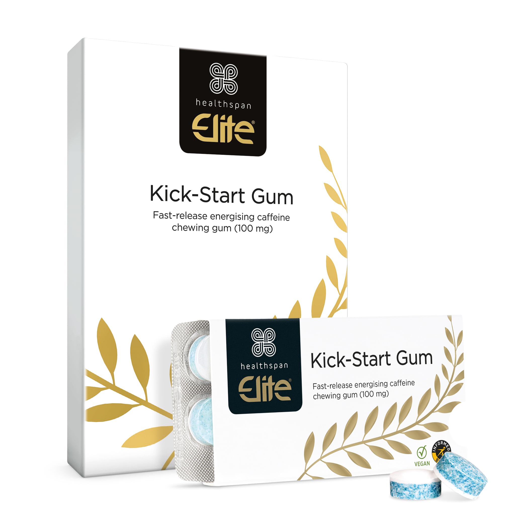Healthspan Elite Caffeine Chewing Gum | 100mg Fast-Release Caffeine | All Blacks Official Partner | Informed Sport Accredited | Energy | Mint Flavoured | Vegan (40 Pieces)