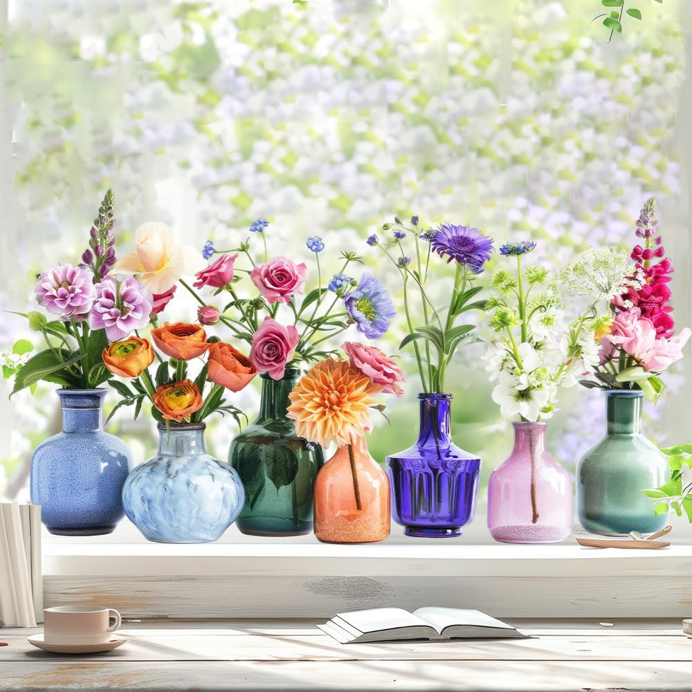 Photo 1 of iMagitek 3D Floral Flowers in Jars Window Clings Potted Flowers Plants Glass Window Decals Anti-Collision Glass Window Stickers